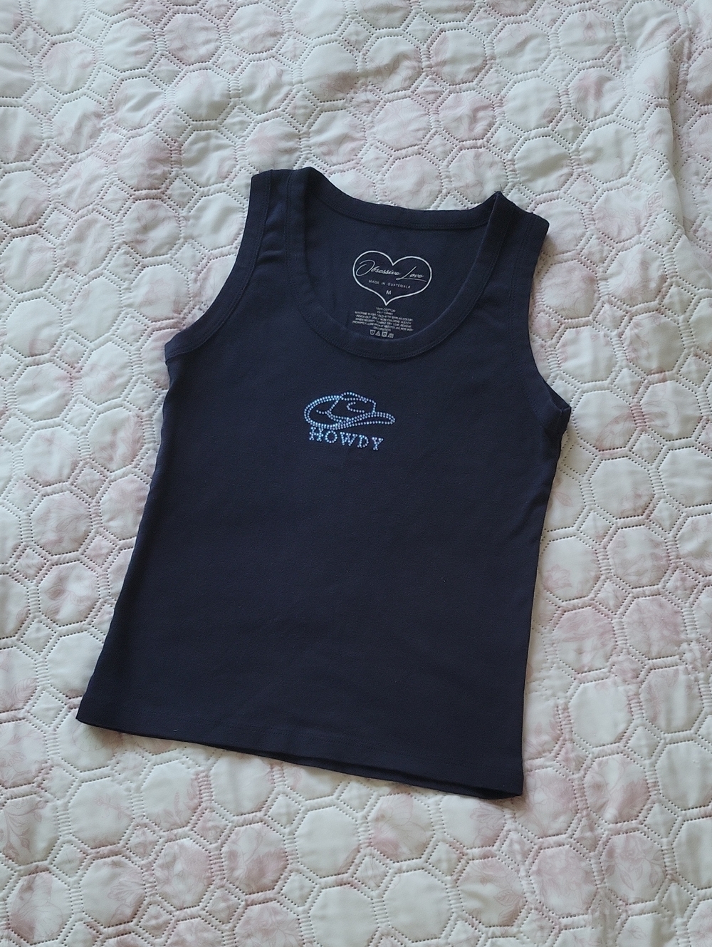 Women's Navy 'Howdy' Rhinestone Tank Top